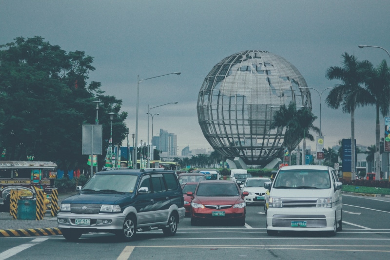 4K, motion, tree, land vehicle, built structure, automobile, sm, city, architecture, manila, nature, plant, road, mall, motor vehicle, mall of asium, outdoors