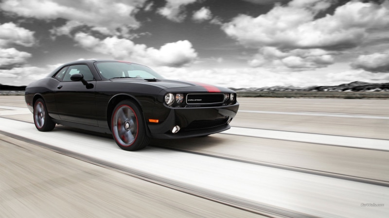 muscle, motion, tire, blurred motion, Dodge Challenger, road, motor racing track, sky, Dodge, cloud - sky, vehicle, sports race, black, coupe, day, luxury