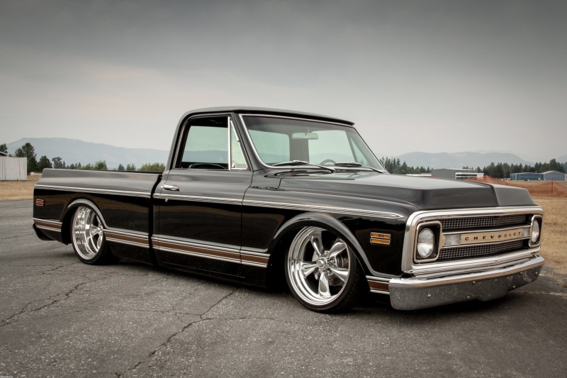 muscle cars, black, land vehicle, Truck, car, history, retro styled, vintage car, city, 1967, C20, custom, single, Chevy, Chevrolet C/K, Chevrolet, 1972