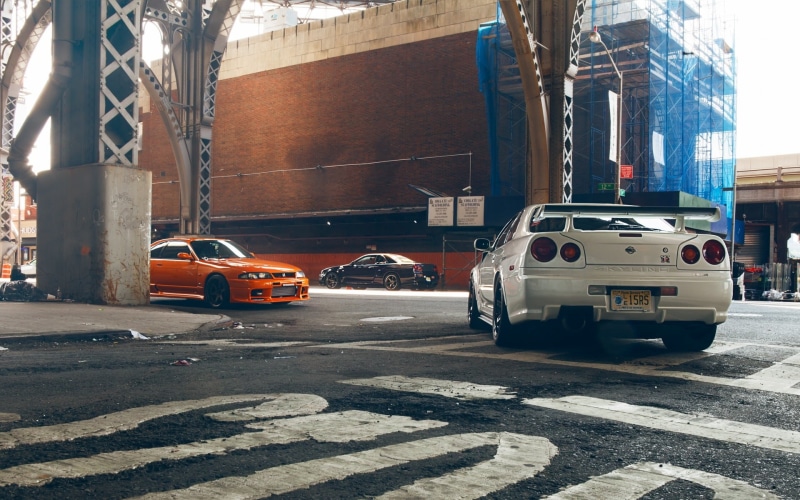 Black, outdoors, road marking, day, mode of transportation, GT-R, uSA, R34, parking Lot, architecture, Car, sunlight, land Vehicle, Skyline, V-Spec, taxi