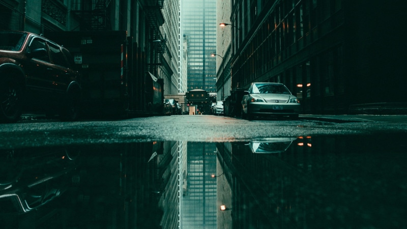 land Vehicle, Daniel Lewis, puddle, still, traffic Jam, travel, car, blizzard, wet, taxi, traffic, new York State, worms eye view, canal, street Light