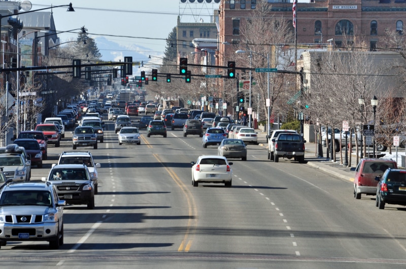 car, people, Main Street, city street, traffic, travel Locations, Bozeman, cars, built structure, mode of transportation, town, city, transportation, motor vehicle