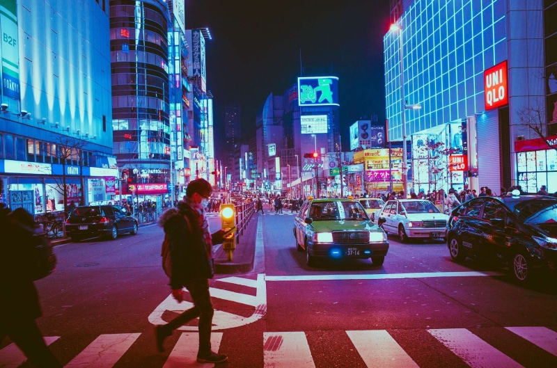 street, neon, adventure, city, illuminated, real people, building, deep, road, sh, man, lifestyles, city life, modern, transportation, mode of transportation