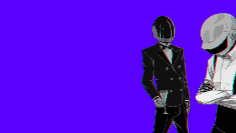 monochrome, chromatic aberration, 1080P, Daft Punk, DJ, music, violet, love, legends