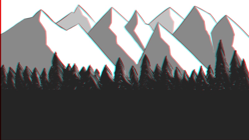 grey, snow, white, landscape, chromatic aberration, nature, digital, drawing, monochrome, forest, 1080P, hills, mountain top