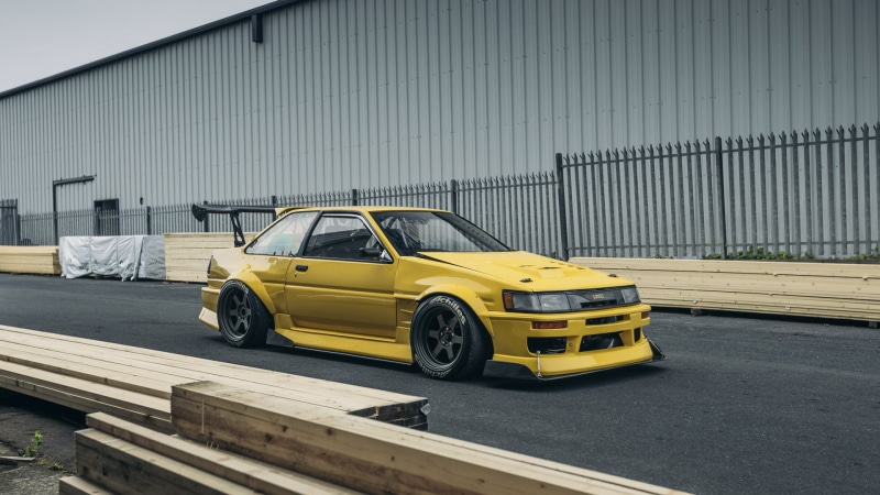 front angle view, AE86, Toyota, 1080P, yellow cars, car, vehicle, Levin