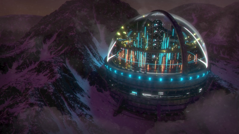 cyberpunk, city lights, peak, David Legnon, 1080P, neon glow, glowing, snowy mountain, night, city, science fiction, globe, snow