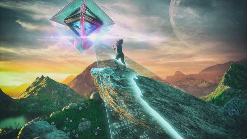 sky, prism, David Legnon, 1080P, women, mountains, landscape, Moon, science fiction, scan