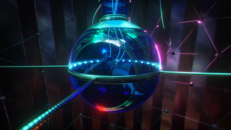 David Legnon, neon glow, cyberpunk, Tubes, blue light, science fiction, globe, 1080P, grid, glowing