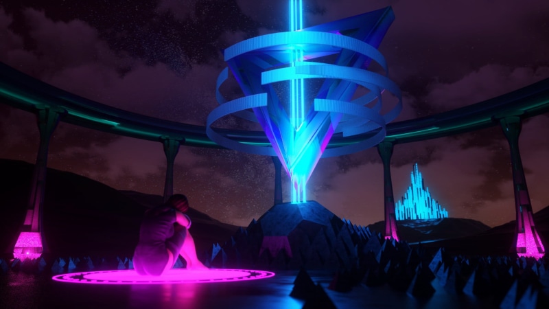 Artifacts, David Legnon, night, beam, purple, 1080P, sky, blue light, triangle, science fiction