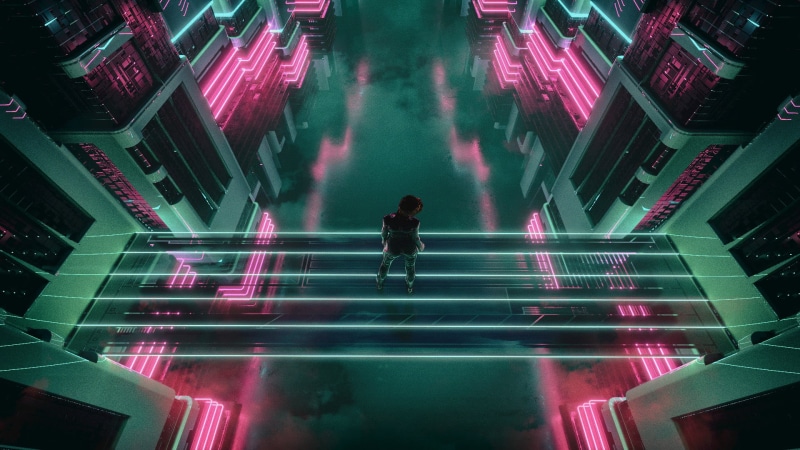 1080P, reflection, loneliness, cyberpunk, David Legnon, city, bridge, neon glow, canal