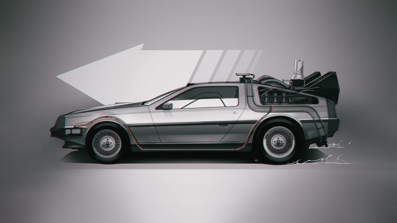 Back to the Future, car, vehicle, Time Machine, artwork, movies, DeLorean, 1080P