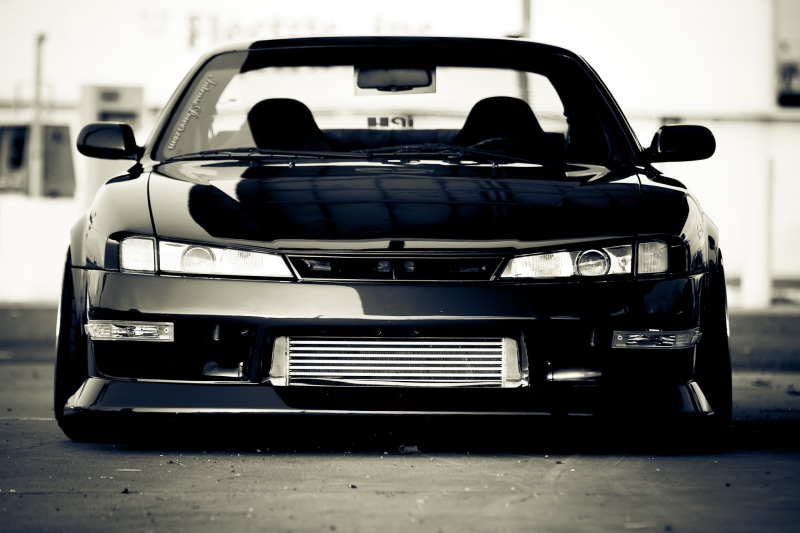 day, mode of Transport, road, Nissan, Silvia, vehicle Hood, parking Lot, mode of transportation, black And White, sports Car, close-up, no People, urban Scene