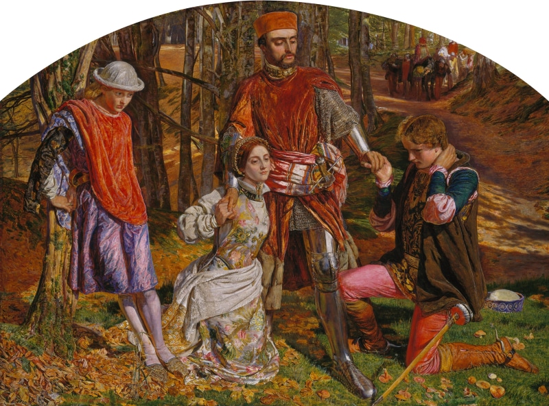 1851, William Holman Hunt, in Shakespeares play Two gentlemen of Verona, 2K, Valentine rescues Sylvia from Proteus