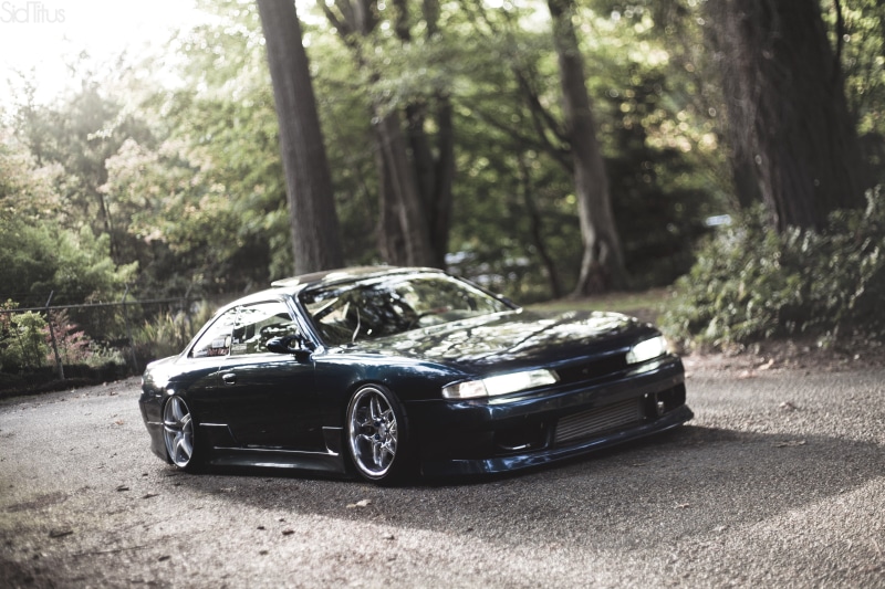 motor vehicle, street, front View, S14, competition, driving, no People, plant, modern, engine, day, sunlight, Silvia, side View, road, tree, nature, outdoors