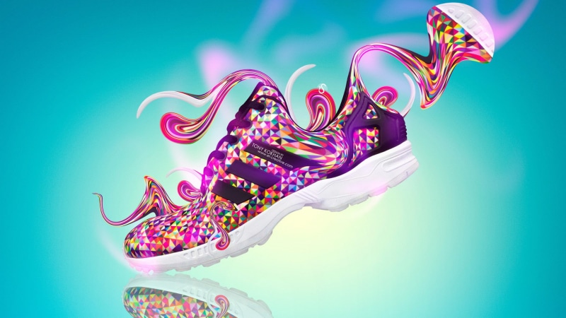 Multicolors, Clothing, Creative, Fantasy, Adidas, Style, Tony Kokhan, Bright Colors, 1080P, Design, Side, Photoshop, Sneakers, Plastic, Shoes