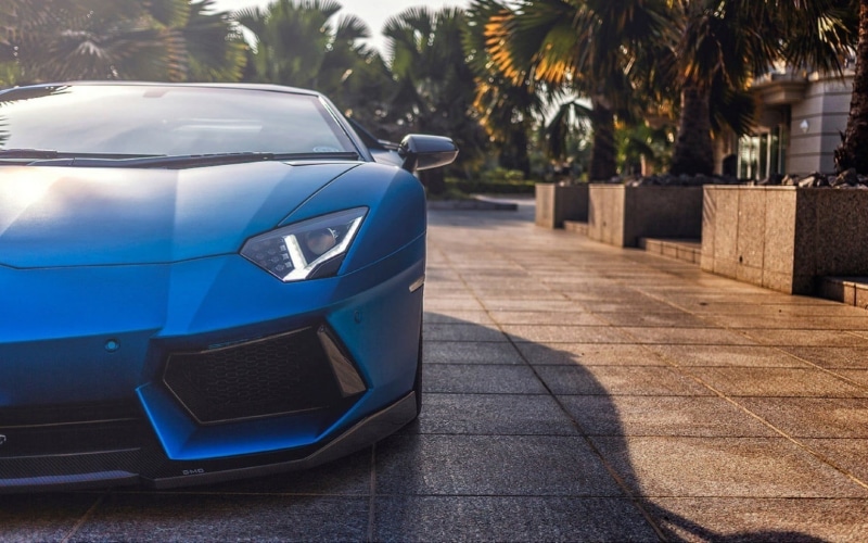 city, shadow, blue, chrome, day, transportation, mode of transportation, carnear, Lamborghini, tree, headlight, nature, vintage car, car, sunlight, luxury