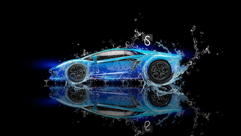 Splash, car, Water, Creative, Design, aventador, Supercar, Lamborghini, sports, 1080P, Blue, poster