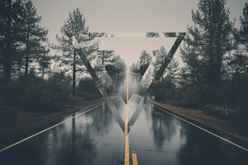 trees, polyscape, triangle, road, 8K, digital art