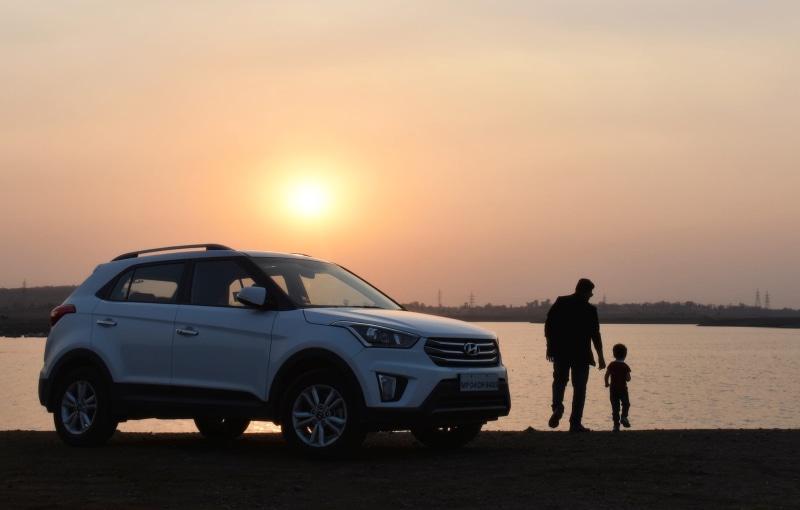 together, nature, vehicle, sunlight, dawn, lifestyles, landscape, hour, men, 1080P, motor vehicle, tucson, father, car, standing, silhouette, water, hyundai
