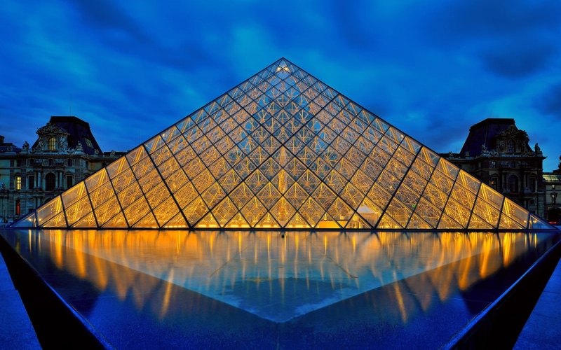 Glass, Lights, France, Louvre, Museum, Paris, Pyramid, 1080P