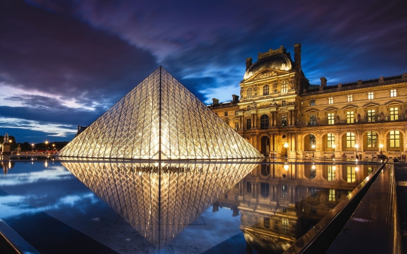 Louvre, Architecture, France, Water, Museum, Paris, Night, Lights, 1080P, Pyramid
