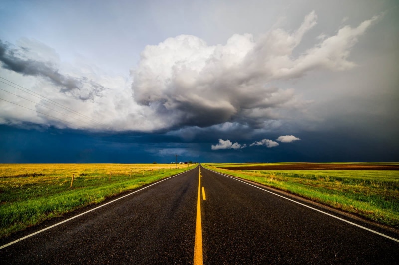gray, asphalt, highway, Clouds, prairie, blue sky, landscape, white, blue, rural Scene, cloud - Sky, road, cloudscape, outdoors, storm chasing, nature