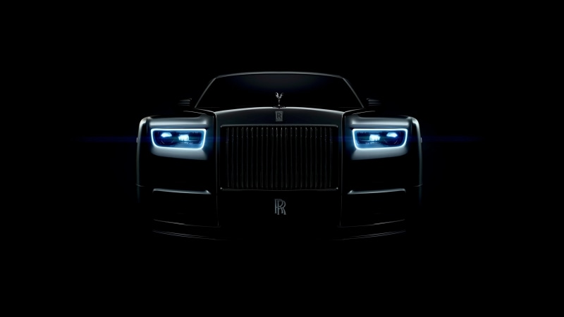 automotive lighting, black color, rolls royce phantom, cut out, headlamp, black car, close-up, no people, front view, rolls royce, technology, copy space