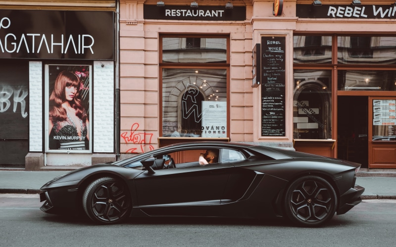 light, people, 5K, sports, lightroom, business, building exterior, beside, like, lamborghini, transportation, day, matte black, restaurant, aventador