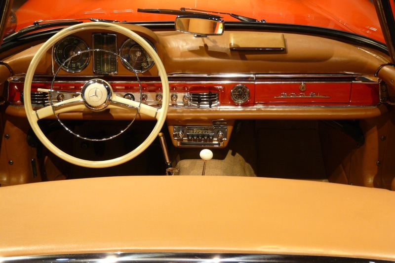 land Vehicle, white, car interior, mode of transportation, chrome, speedometer, collectors Car, auto detail, steering wheel, mode of Transport, vintage Car
