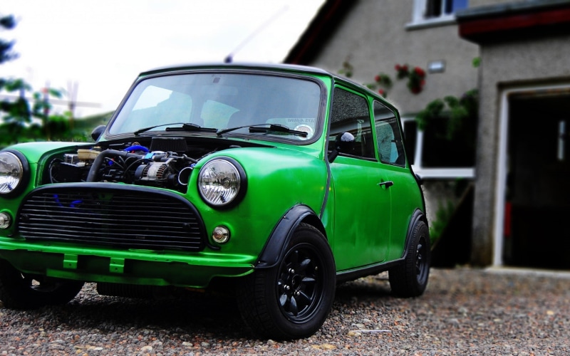 cooper, building, Machine, day, 720P, Engine, Car, Mini Cooper, Mini, Grate, Auto, retro, Green, Chuck
