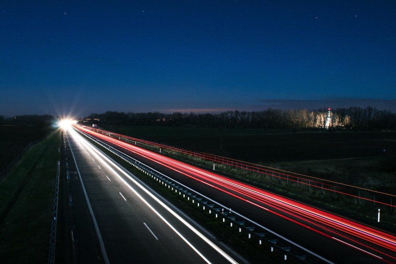 red, lights, city, tail light, motor vehicle, outdoors, at Night, traffic, transportation, architecture, mode of Transport, light trail, blurred Motion