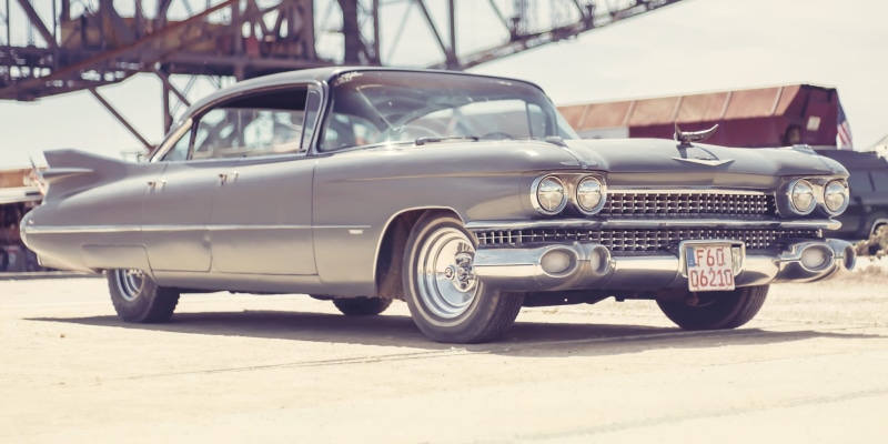 Muscle, stationary, land vehicle, vintage car, pkw, metal, coupe, cadillac, rarity, old-fashioned, street, grille, side view, cooler, auto, Car, collectors car