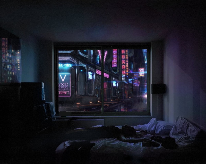 window, domestic room, built structure, no people, bed, home interior, screen, 480P, furniture, messy, lying down, neon, lifestyles, night, people, flat