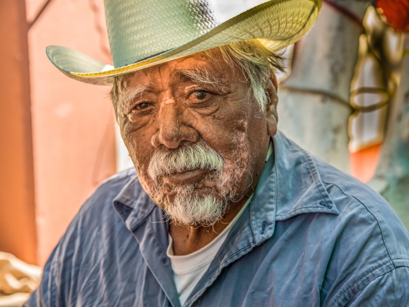 jacket, denim, street scene, beard, senior adult, human face, button, male, cowboy, oaxaca, wrinkled, face, brown, 5K, portrait, men, real people, wearing