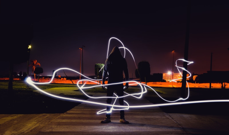 5K, light painting, road, action, travel, person, jacket, man, standing, city, blur, light, lightpainting, nature, sky, fast, lights, blurred motion, evening sky