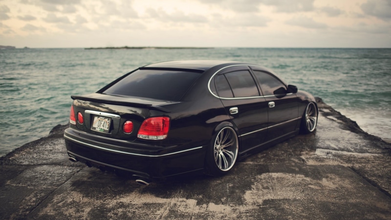 motor vehicle, luxury, Beautiful, Black, outdoors, old, Toyota, Sea, Car, retro Styled, summer, mode of Transport, elegance, nature, reflection