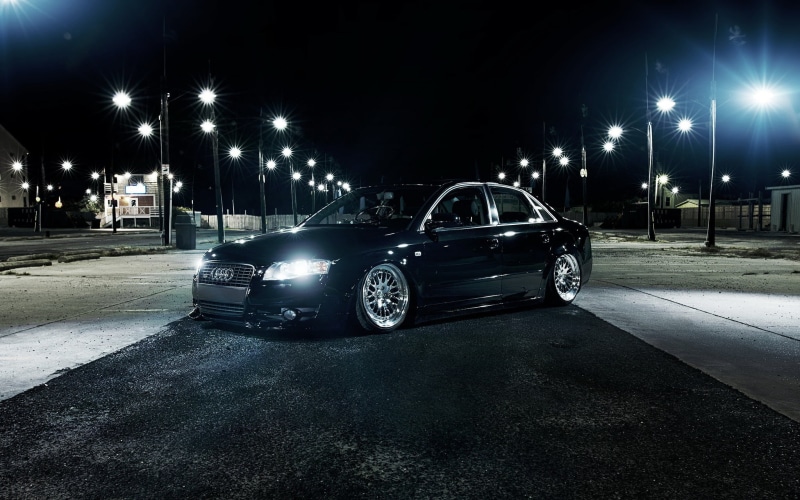 land Vehicle, stationary, sedan, traffic, urban Scene, Audi, city life, headlight, night, no people, audi a4, mode of Transport, car, street, lighting Equipment