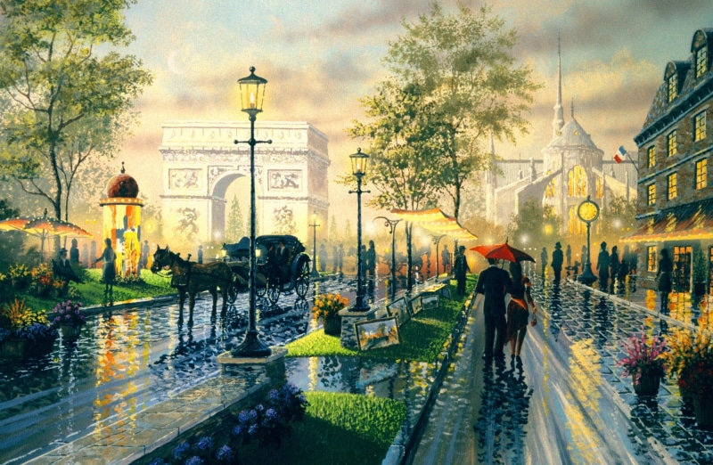 nature, real people, sidewalk, Walk, outdoors, 1080P, water, tree, painting, city, people, building exterior, Drawings, ken, umbrella, lifestyles, wet