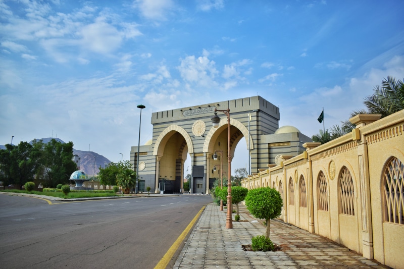 architecture, islamic, path, built structure, university, full length, walkway, building, outdoors, flagstone, architectural column, cloud - sky, street