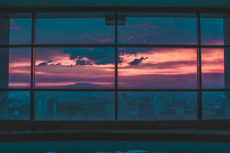 neon, yellow, outdoors, beauty in nature, ortigas, tranquility, nature, window, transparent, windowpane, idyllic, horizon over water, glass - material