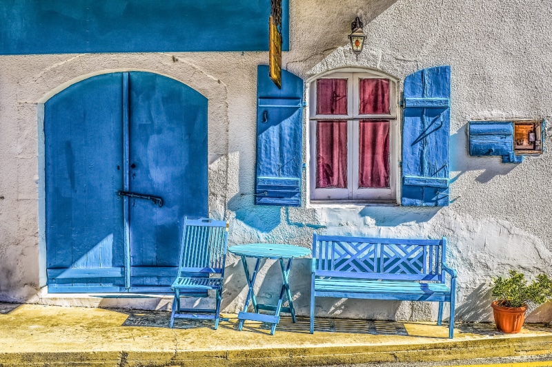 architecture, built structure, white, blue, shop, entrance, exterior, cyprus, door, old, 5K, building, house, no people, day, nature, window, outdoors
