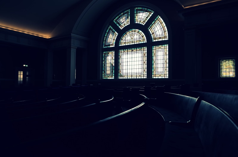 no People, 4K, empty, building, religion, seat, bench, people, place of worship, glass, built Structure, indoors, architecture, stained glass, window