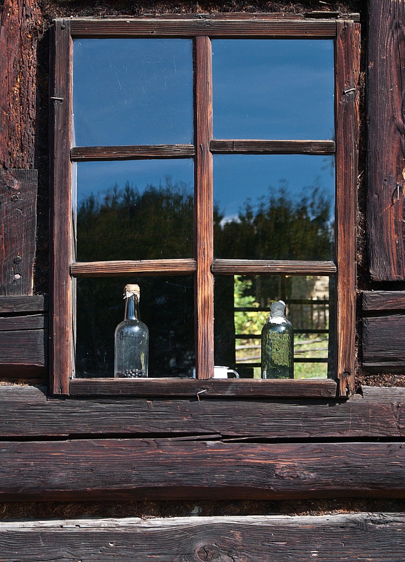 bottles, window glazing, built structure, the 19th century, building and construction, two, rural architecture, open air museum, history, near, glass - material
