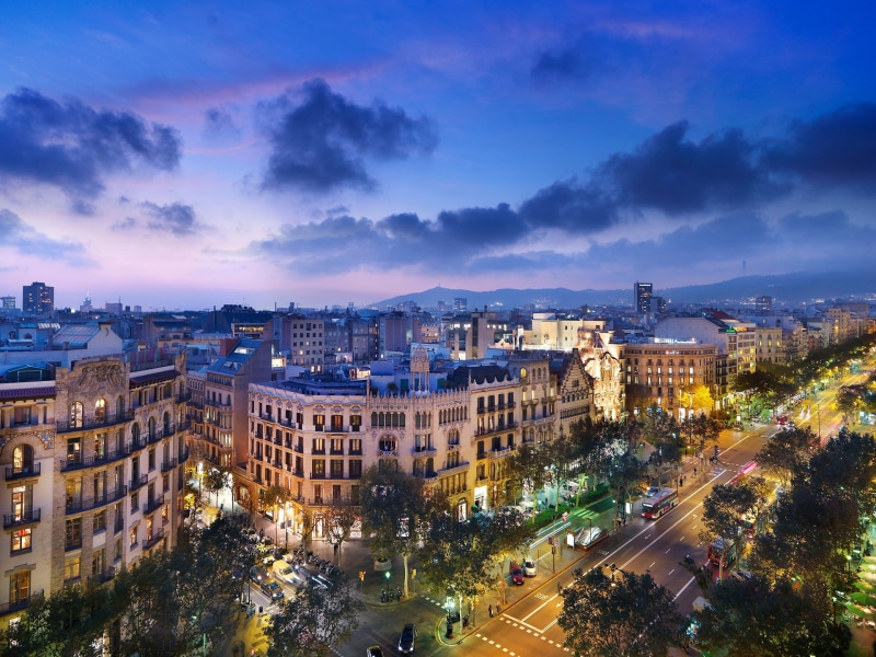 Spain, Architecture, Barcelona, Lights, City, Road, Street, 1080P, Night, Clouds