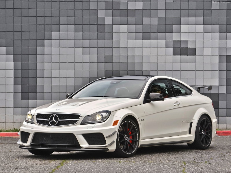 garage, cars, day, 2012, white, mode of transportation, luxury, street, c63, retro styled, no people, tile, wall - building feature, black, amg, coupe