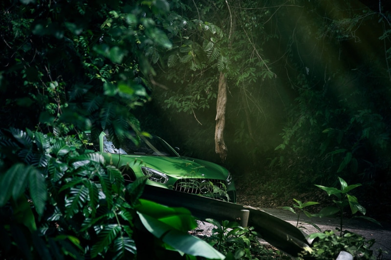 landscape, 1080P, Mercedes-AMG GT, car, trees, green cars, Mercedes-Benz, road
