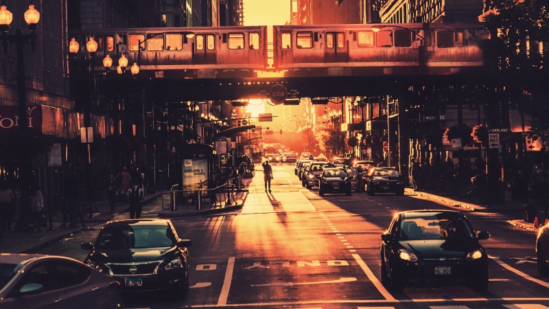 Chicago, photography, 4K, city, street, cityscape, urban, train, road