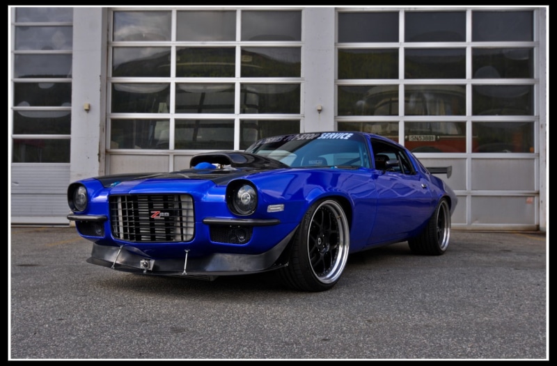 city, no people, 480P, architecture, car, blue, transfer print, vintage, Chevrolet Camaro Z28, road, motor vehicle, auto post production filter, Chevrolet