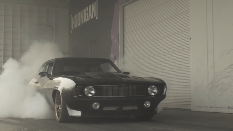city, Chevrolet Camaro, garage, luxury, built structure, car, transportation, Burnout, building exterior, day, 1080P, smoke - physical structure, vintage car